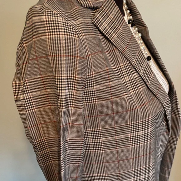 Philosophy Anthropology Gray tan classic Plaid Blazer xs nwt - Picture 5 of 10